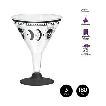 Imagen de Copa Cocktail Calavera Reutilizable 180cc (3 unidades)