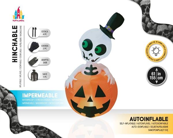 Imagen de Calabaza Esqueleto Auto-hinchable con Luz (155cm)