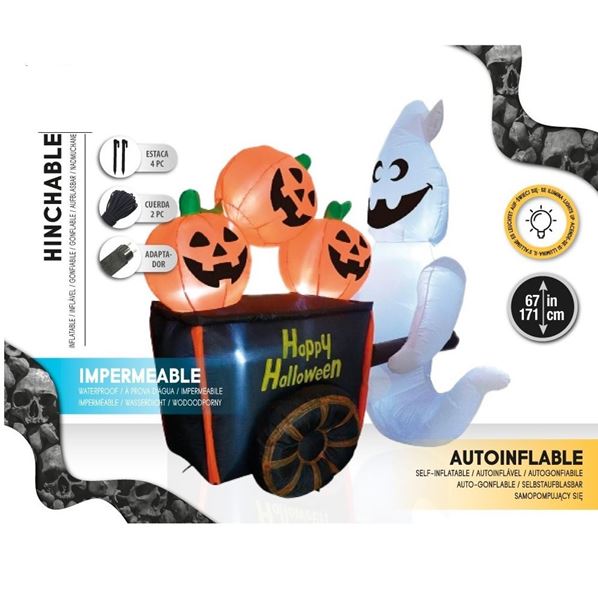 Imagen de Fantasma con Carro Halloween Auto-hinchable con luz (171cm)