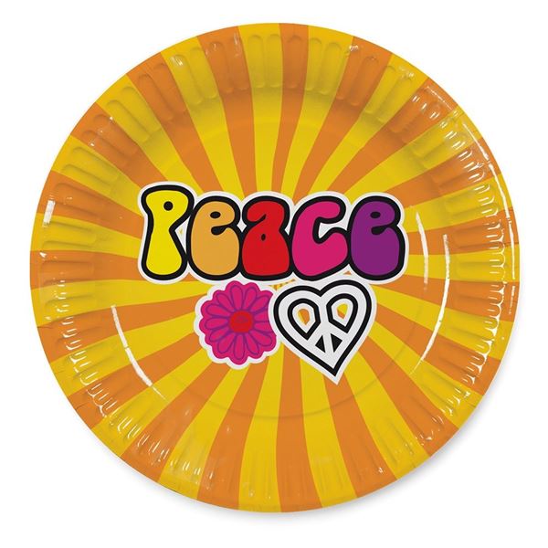 Imagen de Platos Hippie Flower Power Peace cartón 23cm (8 unidades)