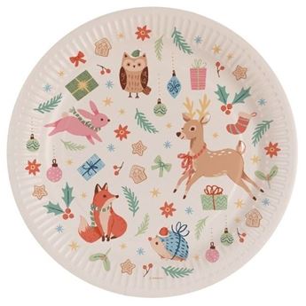 Imagen de Platos Bosque Navideño infantil cartón 23cm (8 unidades)