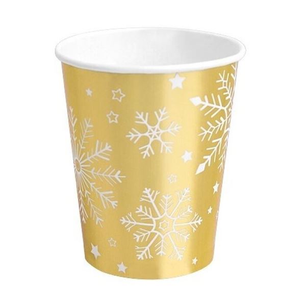 Picture of Vasos Copos de Nieve Oro cartón 270cc (6 uds.)