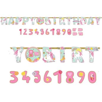 Imagen de Pancarta con Letras de Cumpleaños para añadir edad, unicornio mágico 3,2m