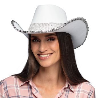 Imagens de Sombrero de Vaquero Blanco Lentejuelas Plateadas