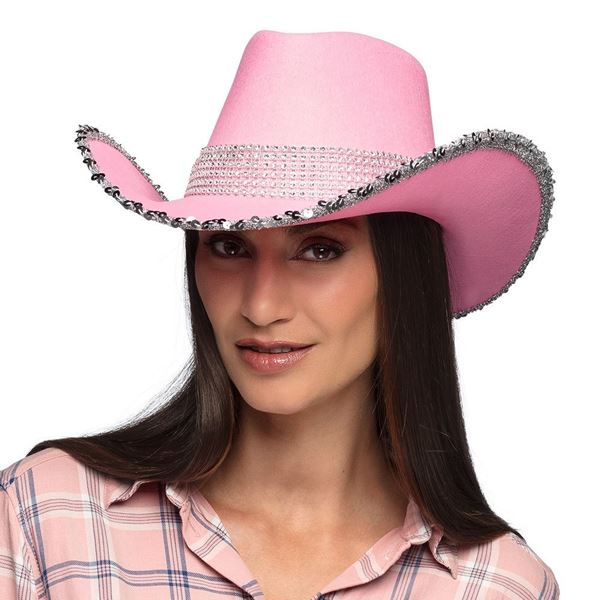 Picture of Sombrero de Vaquero Rosa Lentejuelas Plateadas