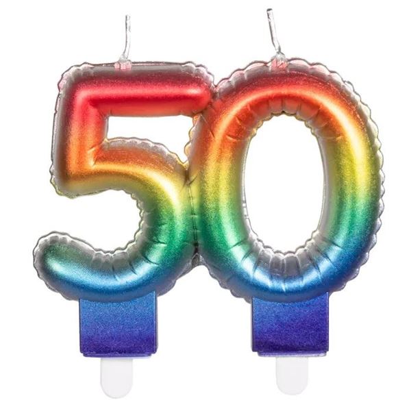 Vela 50 Cumpleaños Arcoíris✔️ por sólo 2,50 €. Envío en 24h. Tienda Online.  . ✓. Artículos de decoración para Fiestas.