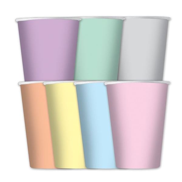 Imagen de Vasos Pastel Mix cartón 250ml (8 unidades)