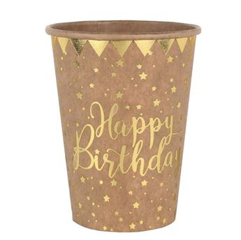Imagen de Vasos Happy Birthday Kraft Dorado cartón (10 unidades)
