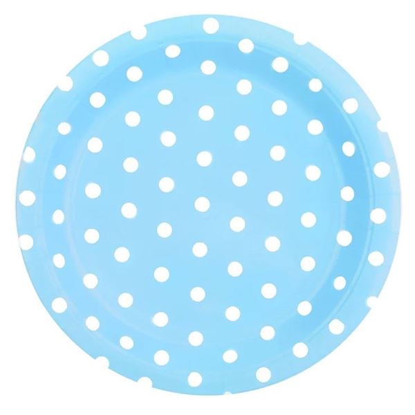 Picture of Platos Azules Lunares Blancos cartón 23cm (6 unidades)