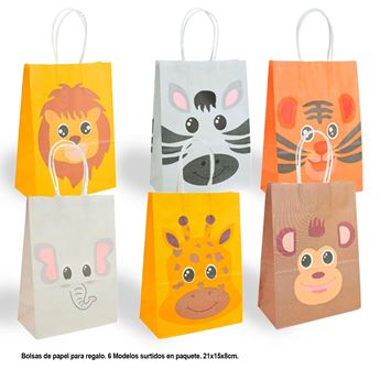 Imagen de Bolsa de cartón para regalo animales 21x15x8cm modelos surtidos (1uds)