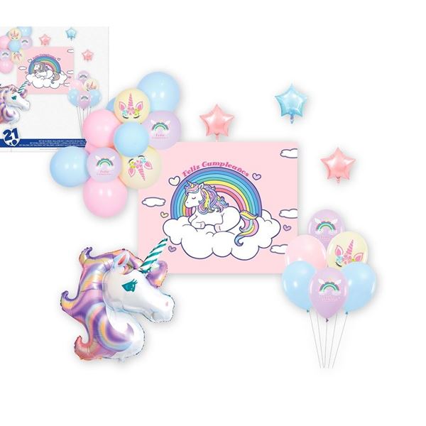 Picture of Set Decorado Unicornio Cumpleaños Infantil (21 globos)