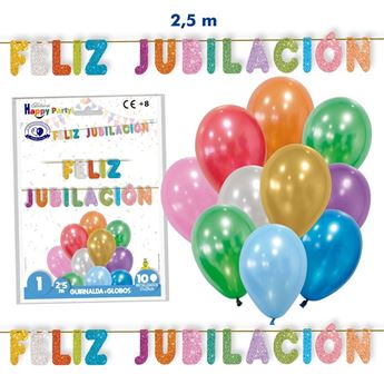 Imagen de Guirnalda Feliz Jubilación Colores con Globos (2,5m)