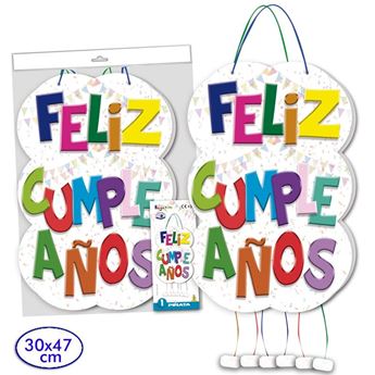 Imagen de Piñata Feliz Cumpleaños Colores cartón (30cm x 47cm)