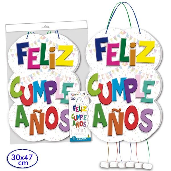 Imagens de Piñata Feliz Cumpleaños Colores cartón (30cm x 47cm)
