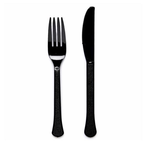 Imagens de Cubiertos Negros Tenedor y Cuchillo plástico (24 uds)