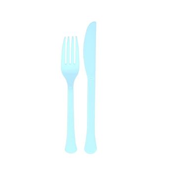 Imagen de Cubiertos Azul Cielo Tenedor y Cuchillo plástico (24 uds.)