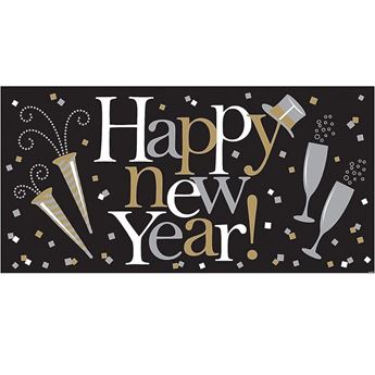 Imagen de Pancarta Happy New Year plástico (85cm x 165cm)