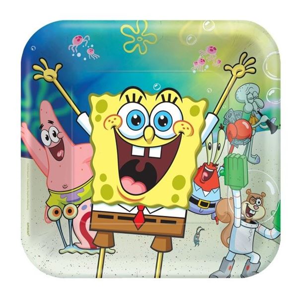 Imagen de Platos Bob Esponja cartón 23cm (8 unidades)