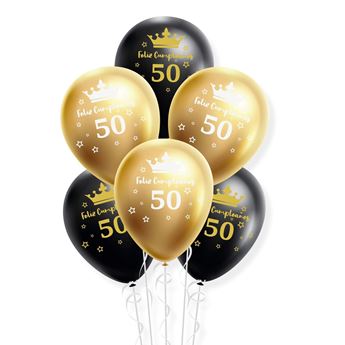 Imagens de Globos Feliz 50 Cumpleaños Negro y Dorado (6 unidades)