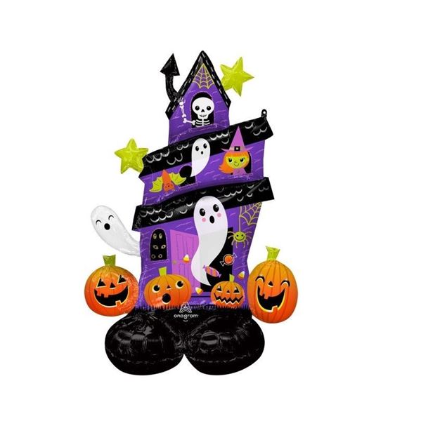 Imagen de Globo Casa Encantada Halloween con Base sin Helio (127cm)