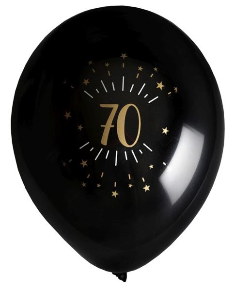 Imagen de Globos 70 Años Negro/Dorado (8 uds.)