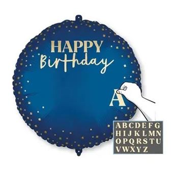 Imagen de Globo Happy Birthday Elegante Azul y Dorado Personalizable (46cm)