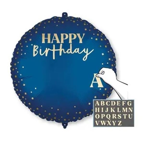 Picture of Globo Happy Birthday Elegante Azul y Dorado Personalizable (46cm)