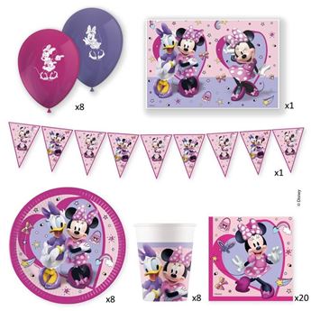 Imagen de Caja Fiesta Minnie Mouse (8 Platos, 20 servilletas, 8 vasos, 8 globos, 1 guirnalda y 1 mantel)