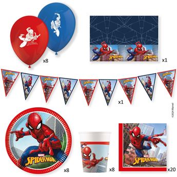 Picture of Caja Fiesta Spiderman (8 Platos, 20 servilletas, 8 vasos, 8 globos, 1 guirnalda y 1 mantel)