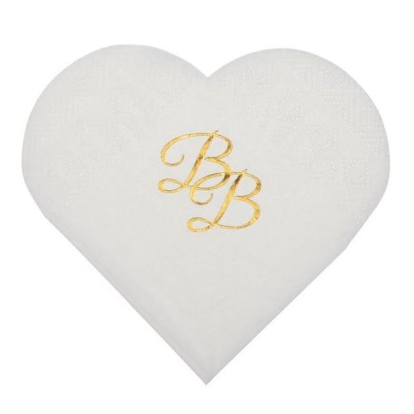 Imagen de Servilletas Forma corazón "BB" blancas papel 25cm (10 uds)