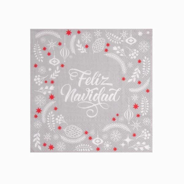 Imagen de Servilletas Feliz Navidad Plateadas papel 33cm (30 unidades)