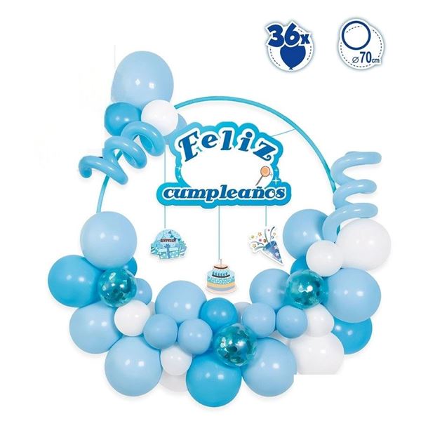 Picture of Set Cumpleaños Globos azul y Blanco con arco