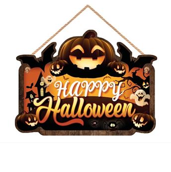 Imagen de Cartel Happy Halloween Calabaza Infantil Madera (32x24cm)