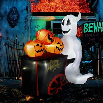 Imagen de Fantasma con Carro Halloween Auto-hinchable con luz (171cm)