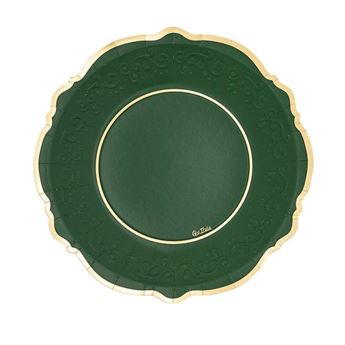 Imagen de Platos Liberty Verde Borde Dorado cartón 27cm (8 unidades)