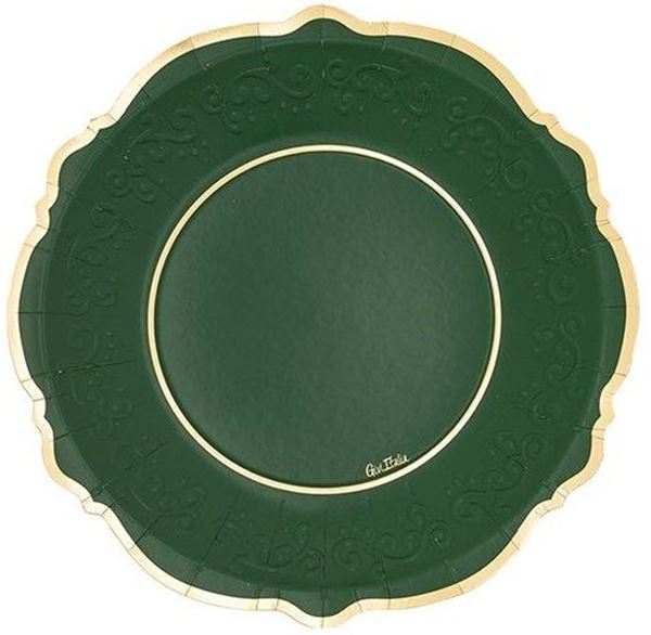 Imagen de Platos Liberty Verde Borde Dorado cartón 27cm (8 unidades)