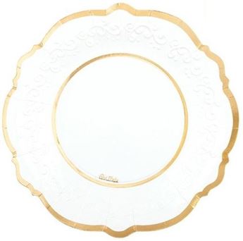 Imagens de Platos Liberty Blancos Borde Dorado cartón 27cm (8 unidades)