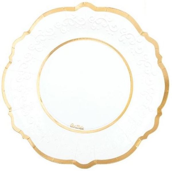 Imagen de Platos Liberty Blancos Borde Dorado cartón 27cm (8 unidades)