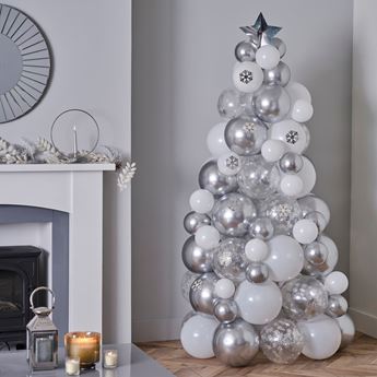 Imagen de Kit Árbol de Navidad de Globos Plata y Blanco (180cm)