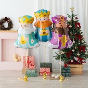 Imagen de Bouquet 3 Globos Foil Formas Reyes Magos Melchor, Gaspar Y Baltasar 89cm x 70cm