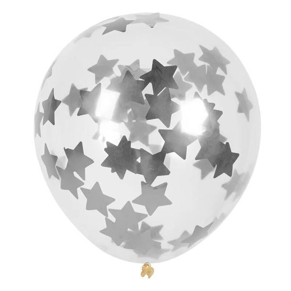 Imagen de Globos Confeti Estrellas Plateadas Premium Látex (5 unidades)