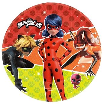 Imagen de Platos Miraculous Ladybug y Cat Noir cartón 23cm (8 uds)