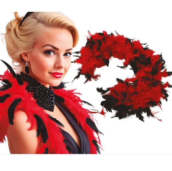 Imagen de Boa de Plumas Rojo y Negro 180 cm (40g)