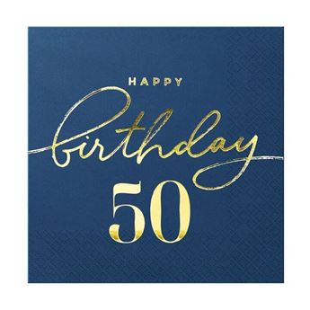 Imagen de Servilletas Azul Happy Birthday 50 papel 33cm (10 unidades)