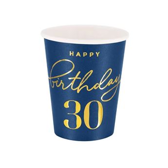 Imagen de Vasos Azul Happy Birthday 30 cartón (6uds)