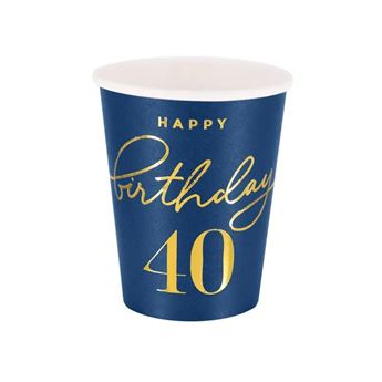 Imagen de Vasos Azul Happy Birthday 40 cartón (6 uds)