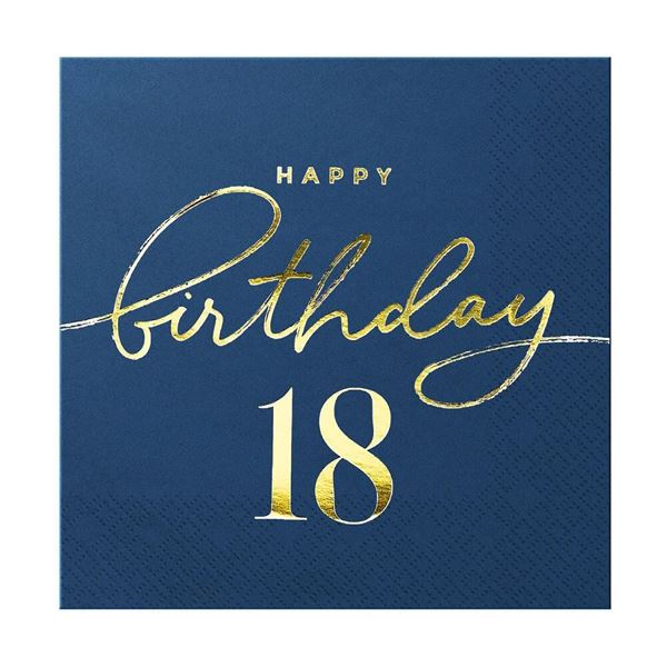 Imagen de Servilletas Azul Happy Birthday 18 papel 33cm (10 unidades)