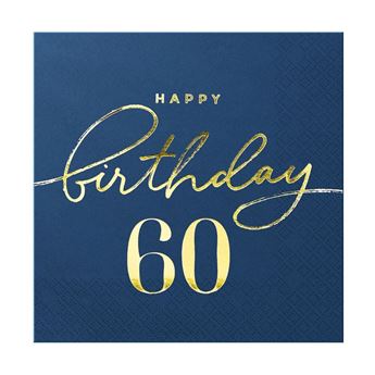 Picture of Servilletas Azul Happy Birthday 60 papel 33cm (10 unidades)