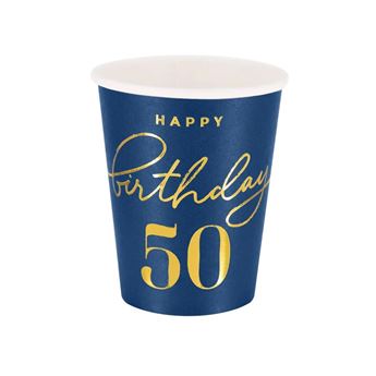 Imagen de Vasos Azul Happy Birthday 50 cartón (6 unidades)