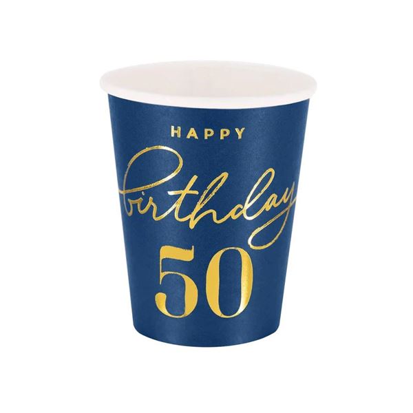 Imagen de Vasos Azul Happy Birthday 50 cartón (6 unidades)